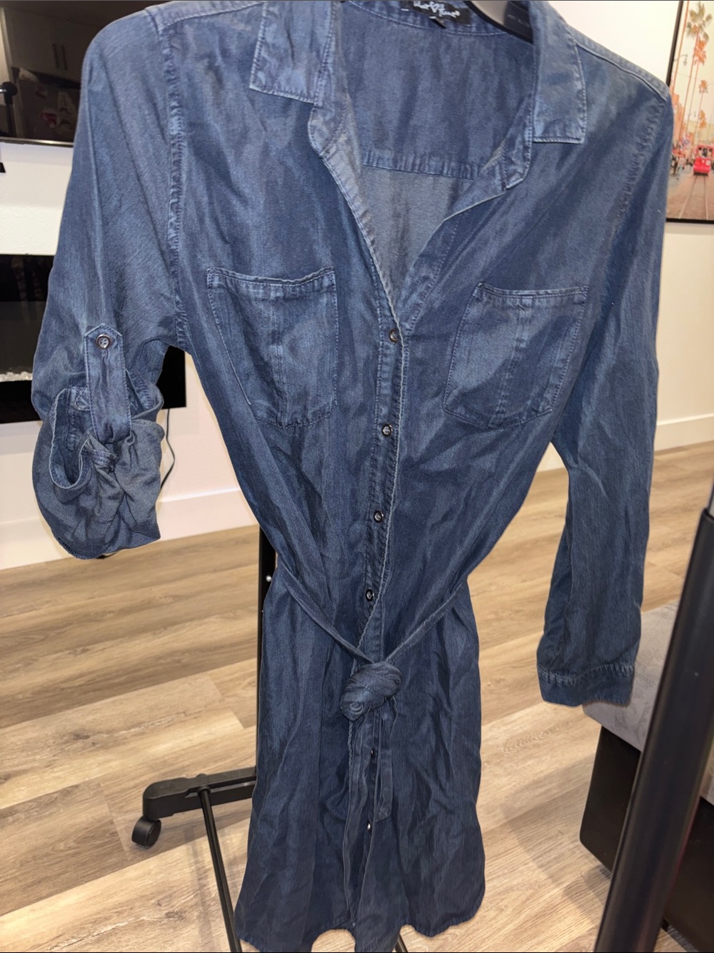 Velvet Heart Denim Shirt Dress with Tie Belt - Blue 100% cotton